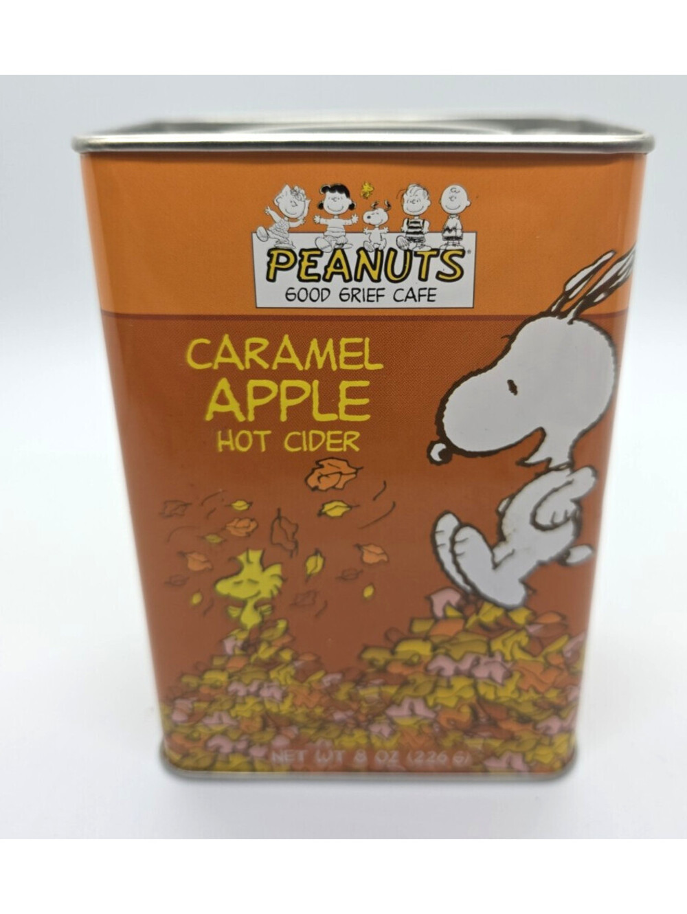 Peanuts Collectible Snoopy Caramel Apple HOT CIDER TIN CANISTER collectors